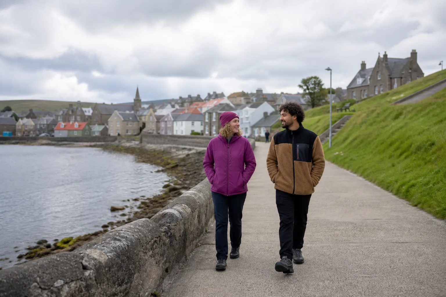 Lerwick waterfront and harbour beneath a changing Shetland sky